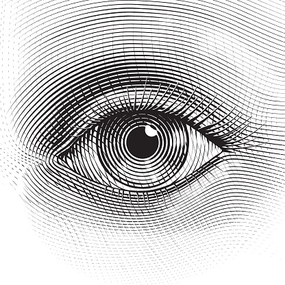 Vector human eye in engraved style.