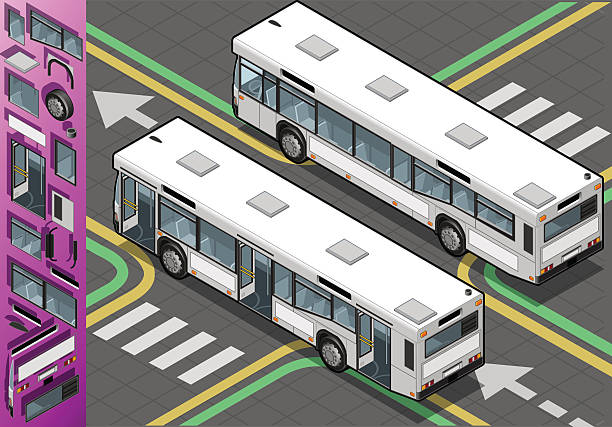 illustrations, cliparts, dessins animés et icônes de isométrique bus à a ouvert ses portes en vue de dos - isometric car vector land vehicle