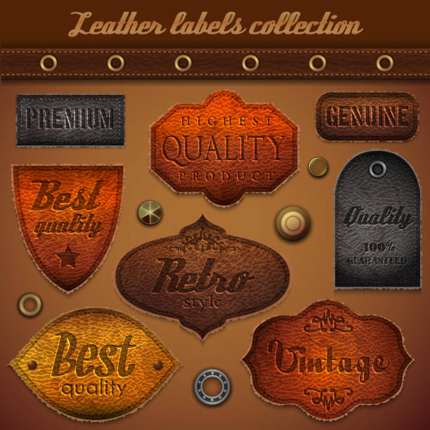 가죽 라벨 - label stitch leather clothing stock illustrations