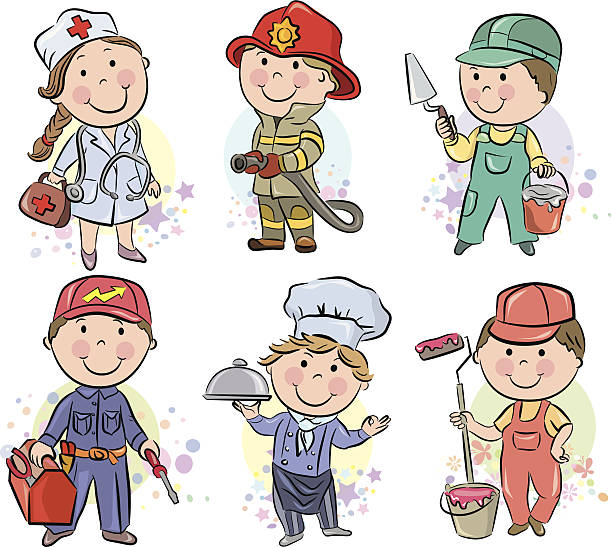 Professions kids set 3 vector art illustration