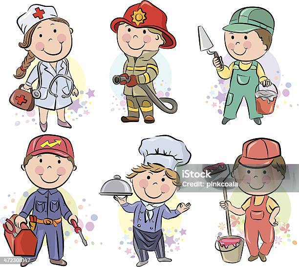 Professions Kids Set 3 Stock Illustration - Download Image Now - Beautiful People, Beauty, Bib Overalls