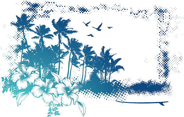 grunge banner with lot of palms vector art illustration