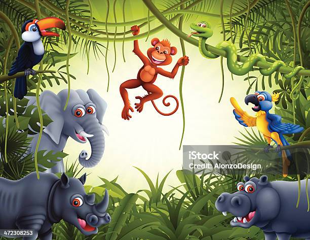 Vetores de Jungle De Cena e mais imagens de Fofo - Descrição Geral - Fofo - Descrição Geral, Macaco, Macaco antropoide