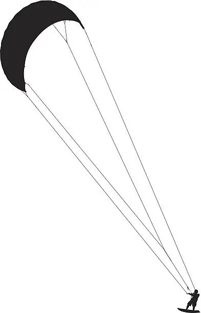 Vector illustration of Silhouette of a kitesurfer in action