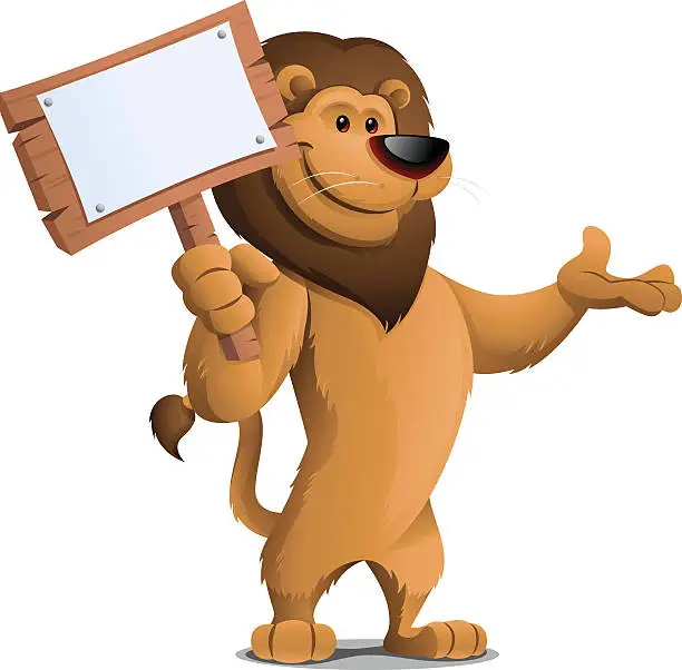 Vector illustration of Lion: Holding Sign