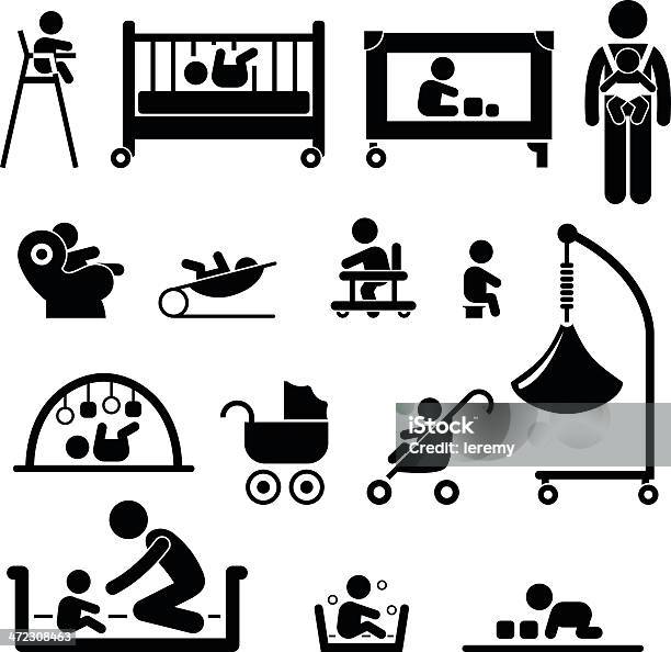 아기가 신생아 어린이 장비 하위 픽토그램 아기 침대에 대한 스톡 벡터 아트 및 기타 이미지 - 아기 침대, 안전, 놀기