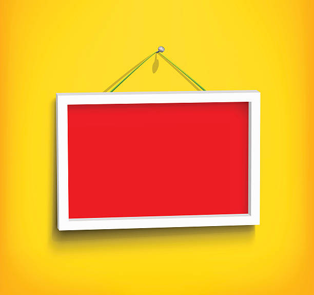 White frame on the wall White frame hanging on the red wall. Eps 10 vector illustration. Used effect transparency layers and mesh accent nails stock illustrations