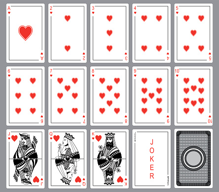 Set Playing cards of hearts.