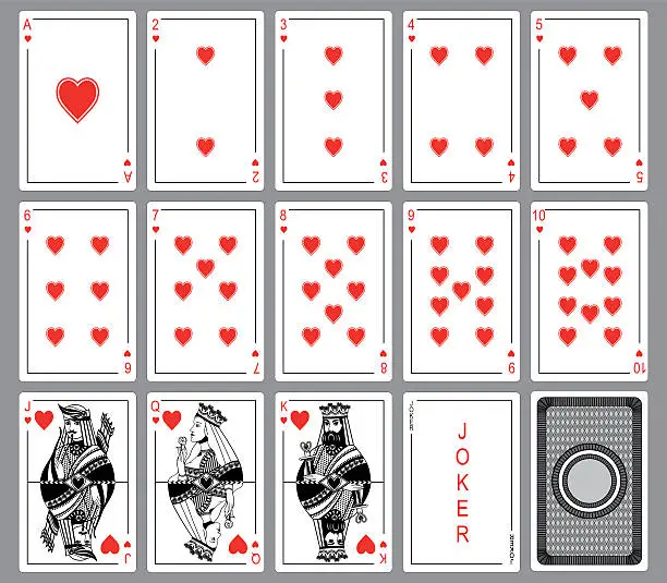 Vector illustration of Set Playing cards of hearts.