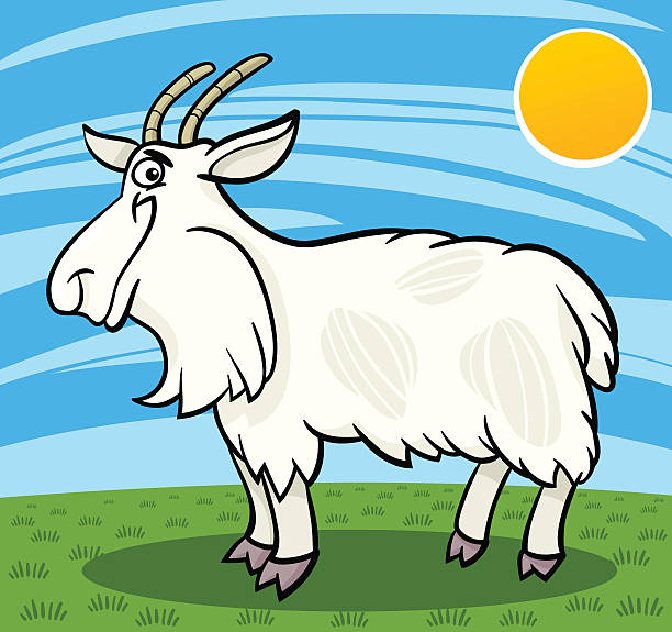 毛深いヤギファーム動物の漫画イラストレーション - goat shaggy animal mammal点のイラスト素材／クリップアート素材／マンガ素材／アイコン素材