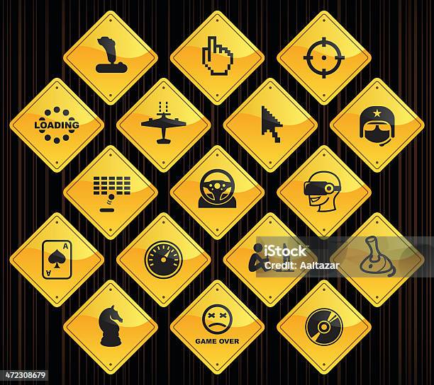 노란색 도로 표지판을컴퓨터 게임 아이콘에 대한 스톡 벡터 아트 및 기타 이미지 - 아이콘, 체스, Brand Name Video Game