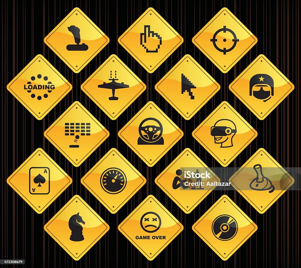 Желтый дорожных знаков-компьютерных игр - Векторная графика Иконка роялти-фри
