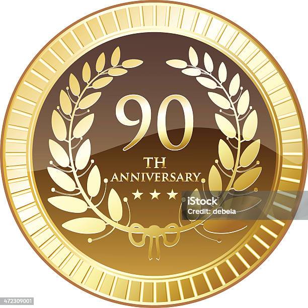 Escudo Ninetieth Aniversário - Arte vetorial de stock e mais imagens de Selo - Timbre - Selo - Timbre, 90º aniversário - Aniversário especial, Aniversário especial