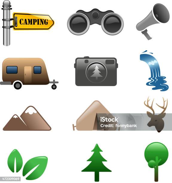 Hiking Symbole - Stockowe grafiki wektorowe i więcej obrazów Aparat fotograficzny - Aparat fotograficzny, Biwakować, Bór sosnowy