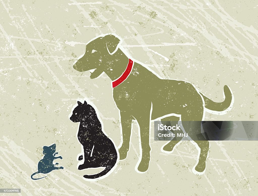 ラブラドール犬、猫、小さなマウス、ブラック - 犬のロイヤリティフリーベクトルアート
