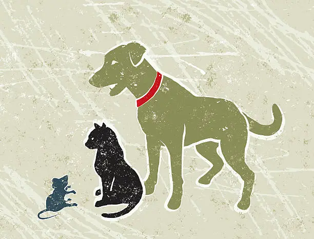 Vector illustration of Labrador Dog, Black Cat and Little Mouse