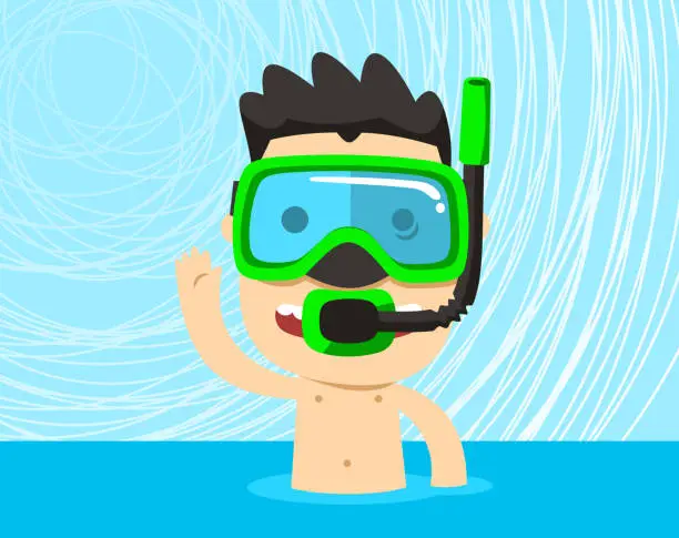 Vector illustration of Snorkeling boy with snorkel mask