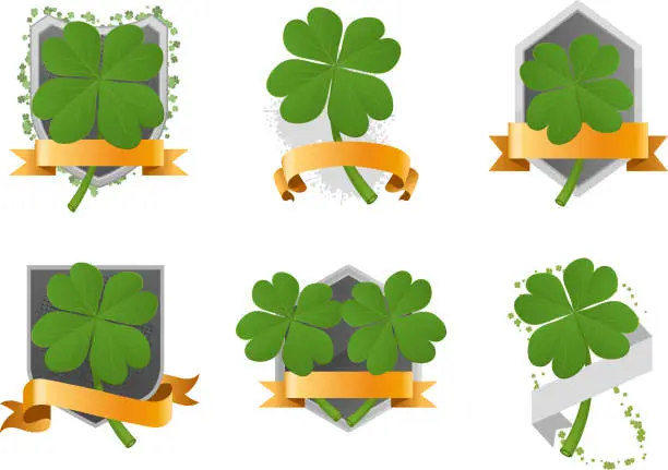 Vector illustration of Four leaf clover set with banner space