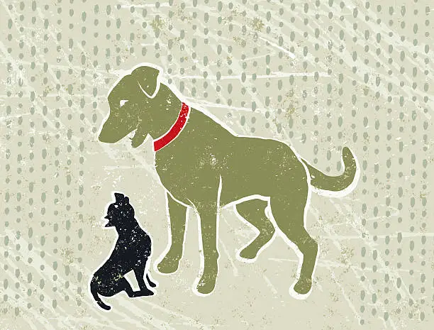Vector illustration of Labrador Dog Sheltering a Little Chihuahua from the Rain