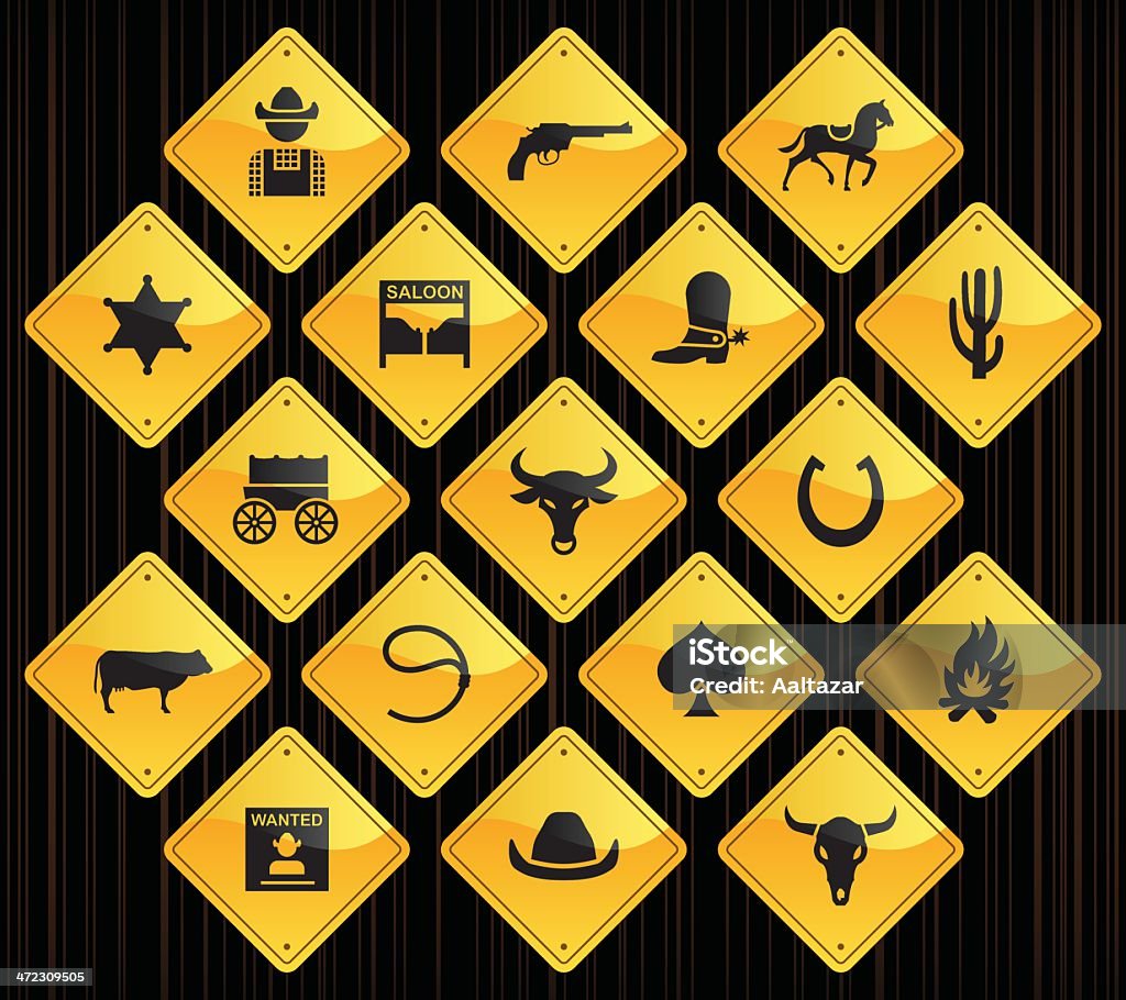 Żółte znaki drogowe-Dziki Zachód & Cowboys - Grafika wektorowa royalty-free (Ikona)