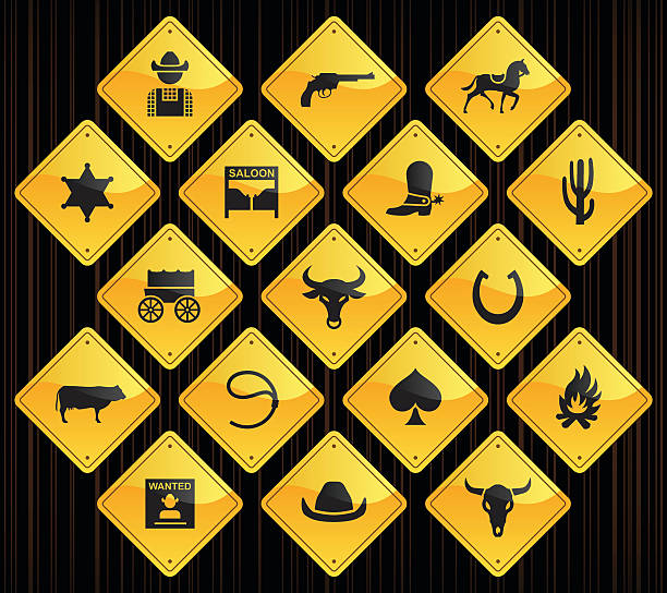 żółte znaki drogowe-dziki zachód & cowboys - silhouette poker computer icon symbol stock illustrations