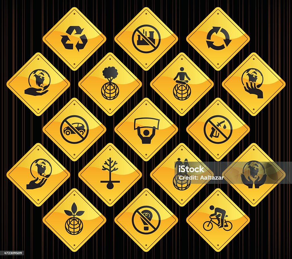 Les panneaux jaunes-journée de la terre - clipart vectoriel de Ensemble d'icônes libre de droits