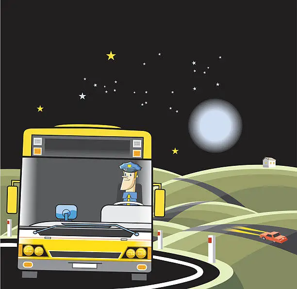 Vector illustration of bus on the way