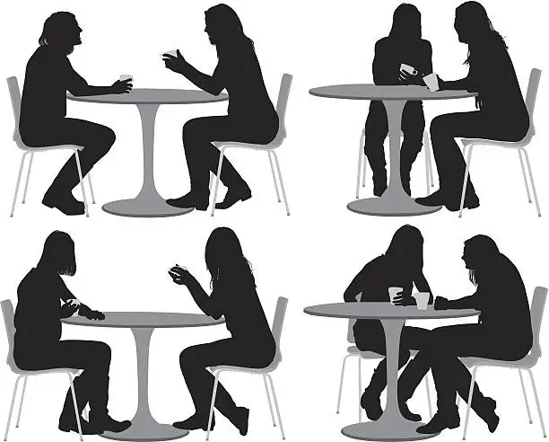 Vector illustration of Female friends sitting at coffee table