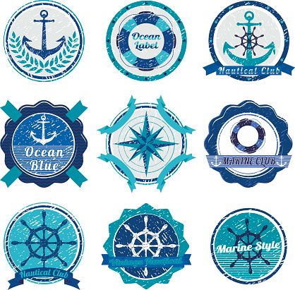 Set of nine Nautical symbols. Design elements. Vector 8.