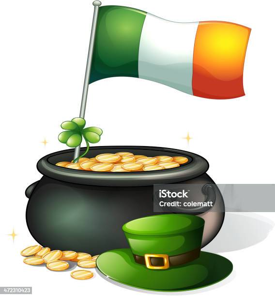 Flag Clover Plant Pot Of Gold And A Green Hat Stock Illustration - Download Image Now - Anniversary, Catholicism, Celebration