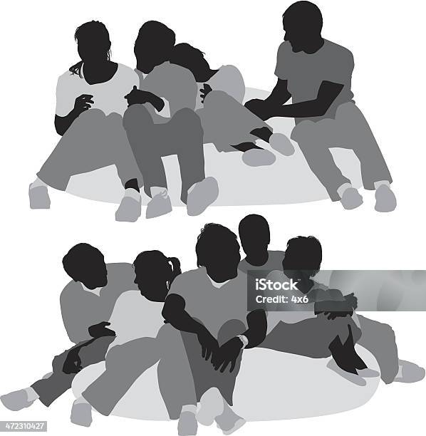 Vetores de Vários Silhouttes De Amigos Sentado Na Beanbag e mais imagens de Adulto - Adulto, Amizade, Animar