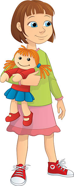 Girl Holds a Doll vector art illustration