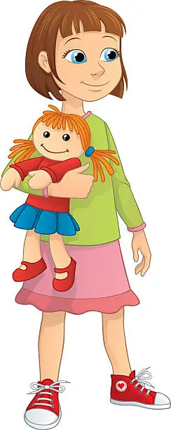 Vector illustration of Girl Holds a Doll