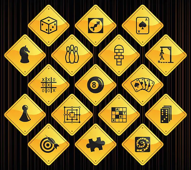 Vector illustration of Yellow Road Signs - Games