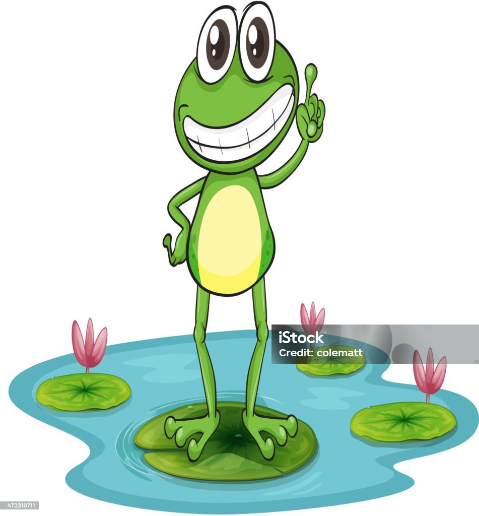 Frog frog with lotus plants on white Amphibian stock vector