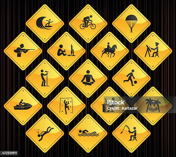Yellow Road Signs Hobbies Stock Illustration - Download Image Now - Airborne Sport, Aquatic Sport, Black Color