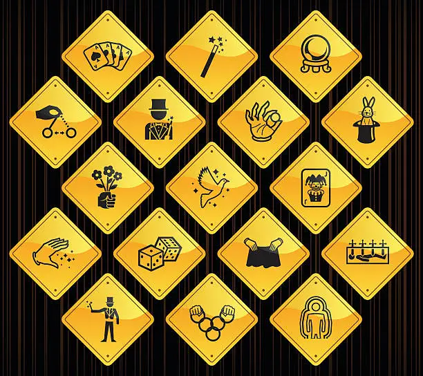 Vector illustration of Yellow Road Signs - Illusionism & Magic