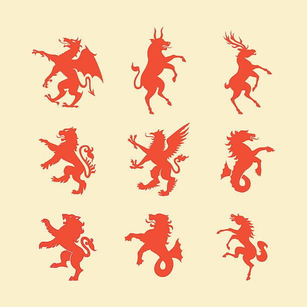 heraldry animals Set of 9 heraldry animals. animals crest stock illustrations