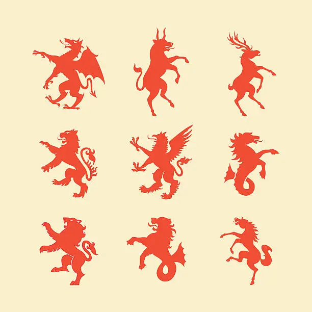Vector illustration of heraldry animals