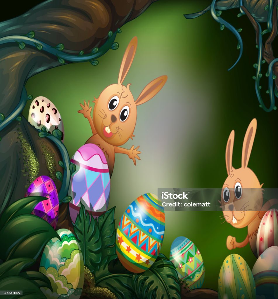Uova di Pasqua nascosto nella giungla - arte vettoriale royalty-free di Albero