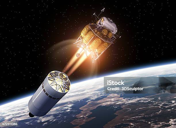 Crew Exploration Vehicle Launching Into Space Stock Photo - Download Image Now - Taking Off - Activity, Satellite, Rocketship