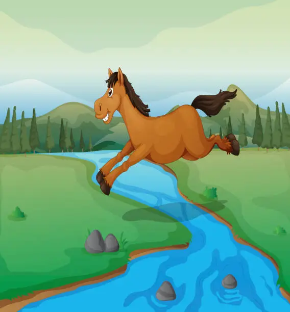 Vector illustration of Horse crossing the river