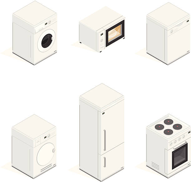 Isometric Kitchen Appliances A vector illustration set of isometric electrical appliances for the modern kitchen. oven dials stock illustrations