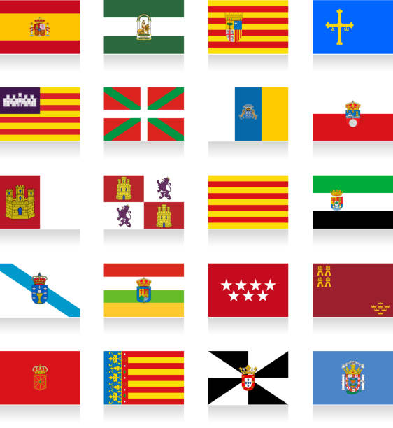 spanien autonomen gemeinschaften flagge kollektion - province stock-grafiken, -clipart, -cartoons und -symbole