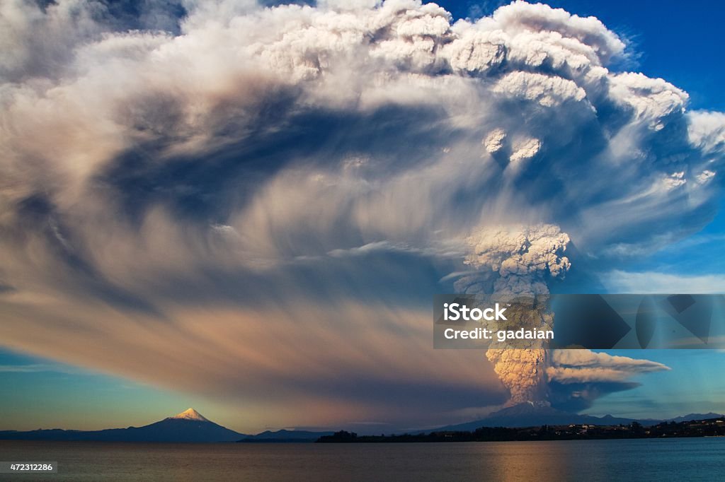 Scenic air shot of Calbuco Volcano erupting After 42 years sleeping, Calbuco Volcano woke up. I was so happy and shocked to be there when it started. Volcano Stock Photo