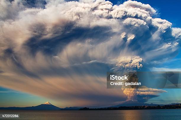Scenic Air Shot Of Calbuco Volcano Erupting Stock Photo - Download Image Now - Volcano, Erupting, Chile