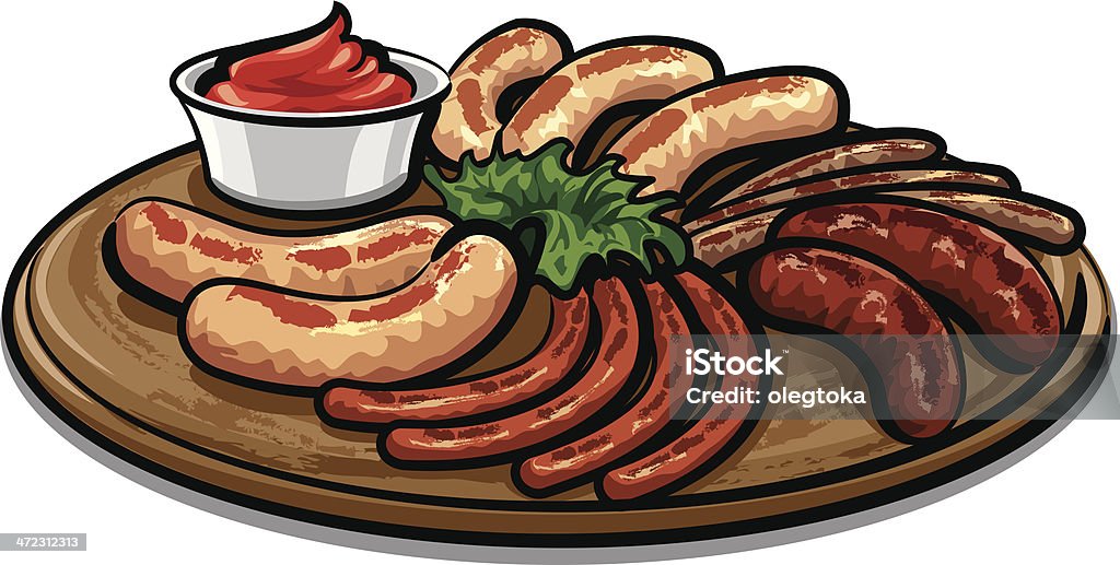 Saucisses grillées avec une sauce - clipart vectoriel de Aliment libre de droits