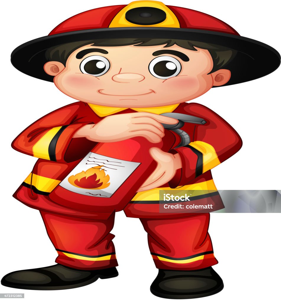 Fire man holding a extinguisher Fire man holding a fire extinguisher on a white background Adult stock vector