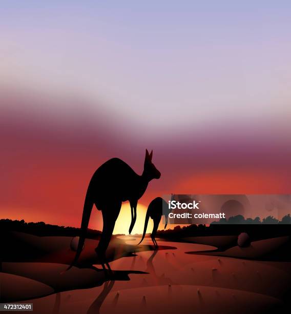 Big Et Une Petite Kangourou Dans Le Désert Vecteurs libres de droits et plus d'images vectorielles de Australie - Australie, Bush australien, Aube