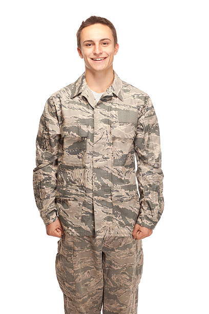 istock Air force airman standing at attention 472312462